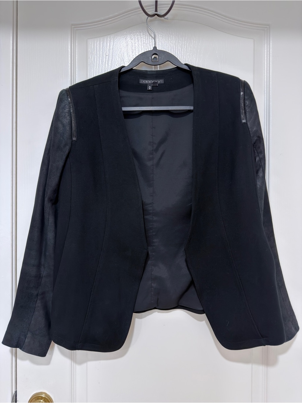 Theory Yaisa Classical Genuine Leather Sleeve Jacket - Black M